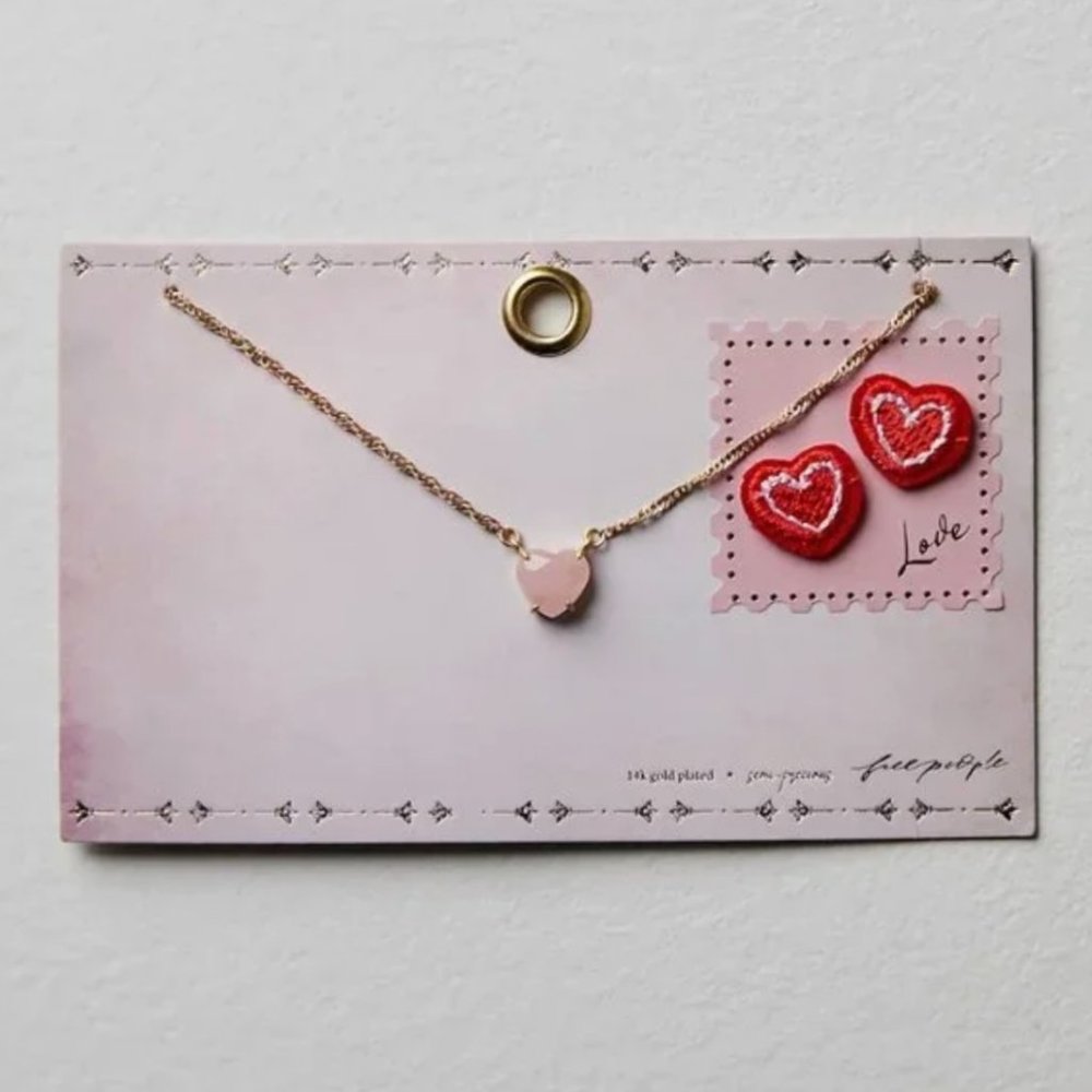 Free People Postcard Necklace & Patch Set – NWT – 14K Gold Plated – Gift-Ready